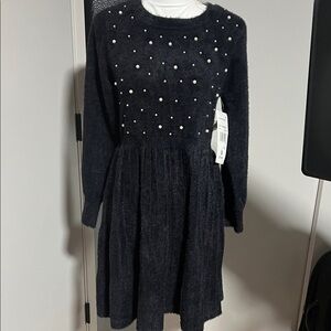 Rare Editions Black Dress with Pearl Details